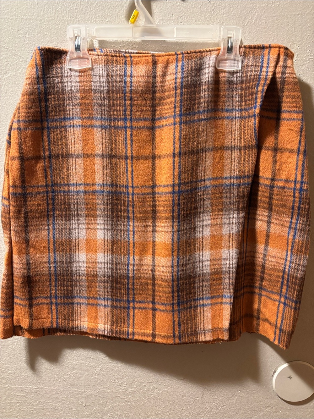 Tinseltown Orange Plaid Mini Skirt with Blue & Cream Stripes